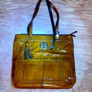 Brighton colina brown patent leather tote